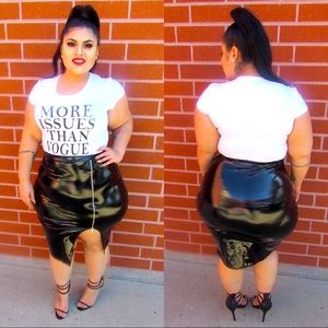 Plus Size Side Zipper Patent Leather Skirt
